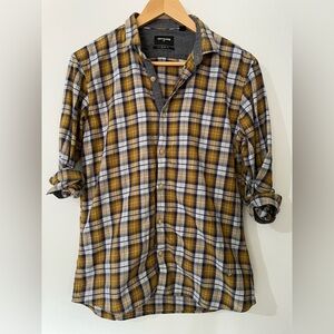 True Religion Youth Boys Large Yellow and Black Plaid Casual Shirt